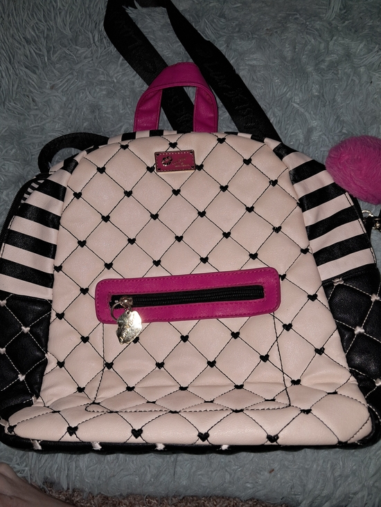 Betsey Johnson Handbags - Betsey Johnson Pink Quilted Mini Backpack with Black Trim and Hot Pink Accents